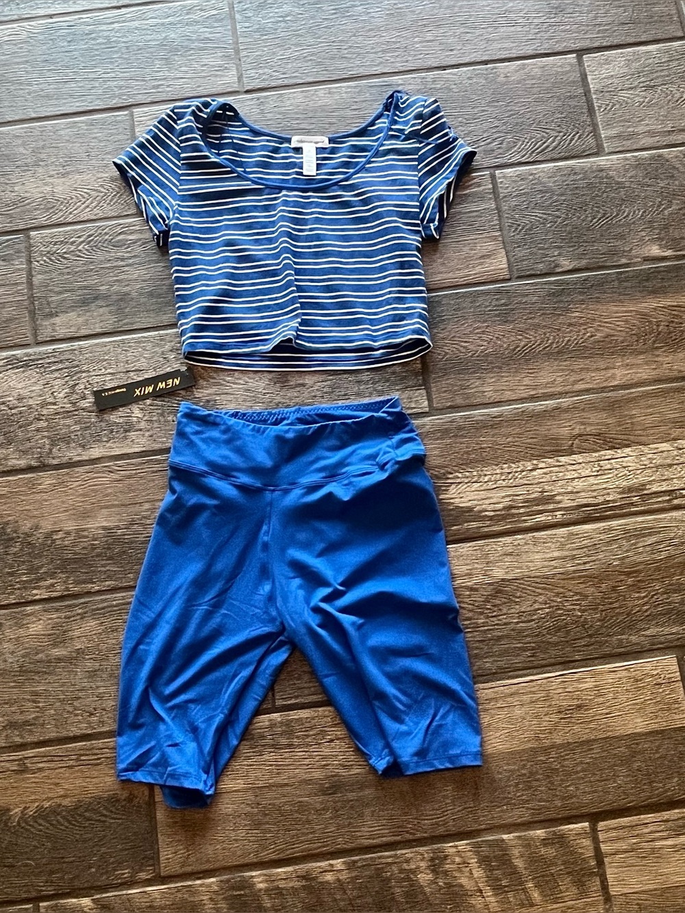 New Mix Athletic bike shorts S/M and Ambiance Apparel striped crop top M